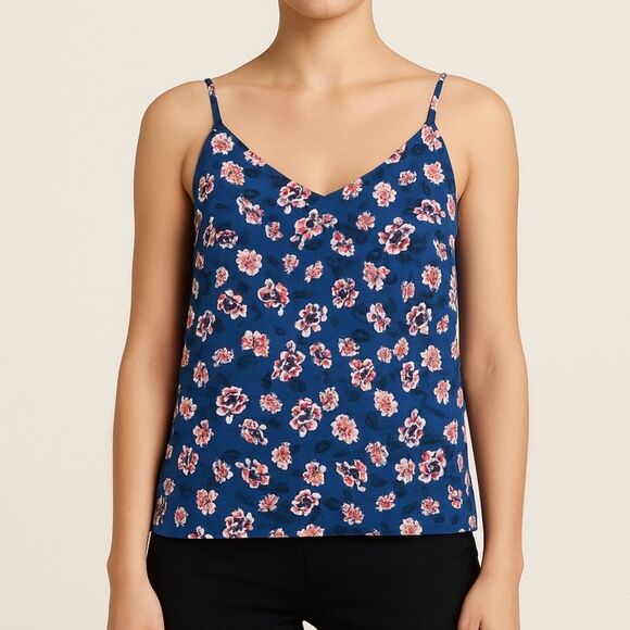 Banana Republic Floral Cami Tank Top Blue Pink Flowers Size Large - Picture 1 of 8